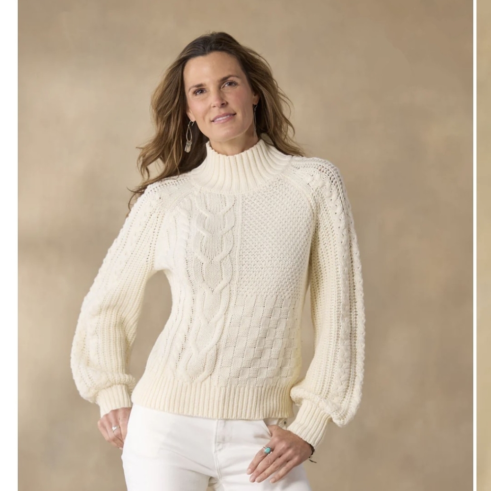 Sundance | Haydn Turtleneck Cable Knit Ivory Vanilla XL Cotton Blend
